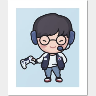 Cute Korean Gamer Boy Cartoon Posters and Art